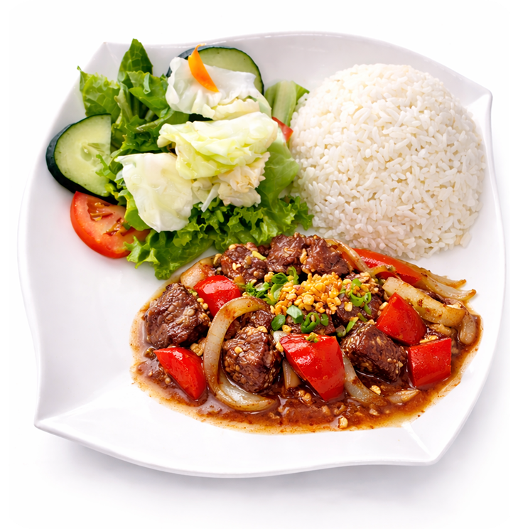 shaking beef with rice